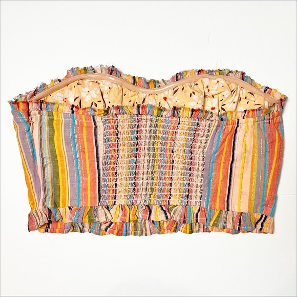 Anthropologie Pilcro Rainbow Smocked Crop Top Small striped boho festival corset - Picture 6 of 12